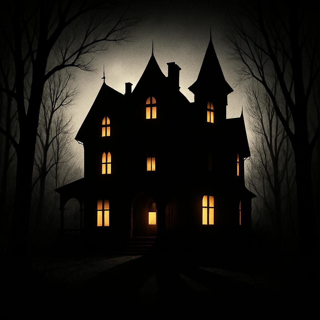 the witch is dressed traditionally in black, wearing a black hat and long black dress and cape, dancing near a bonfire sur...